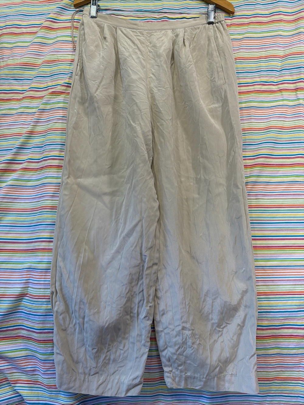 Silk Pants 100 Silk Pull On Small Jones Co Pleated Elastic Waist Lounge Cream S